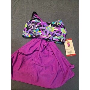 ZeroXposur Women’s M Purple Floral Tankini Racerback Swim Skirt 2Pc B Cup
